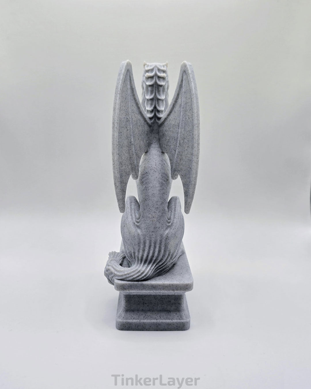 Rear view of a gothic Borzoi gargoyle statue printed in marble PLA