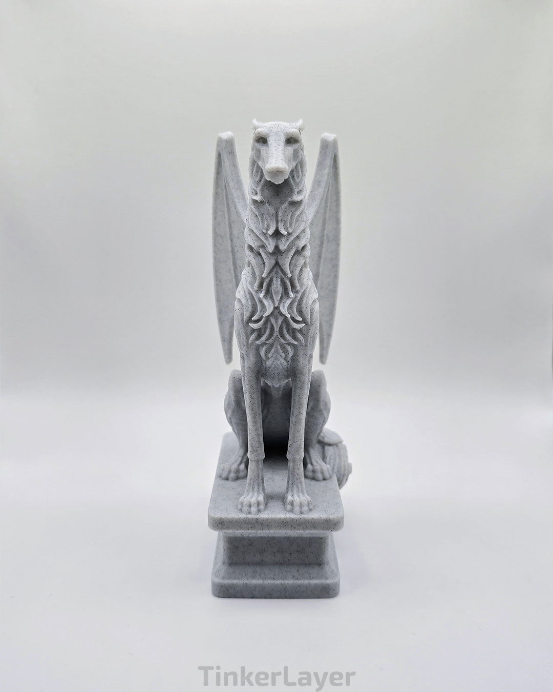 Front view of gothic Borzoi gargoyle statue printed in marble PLA